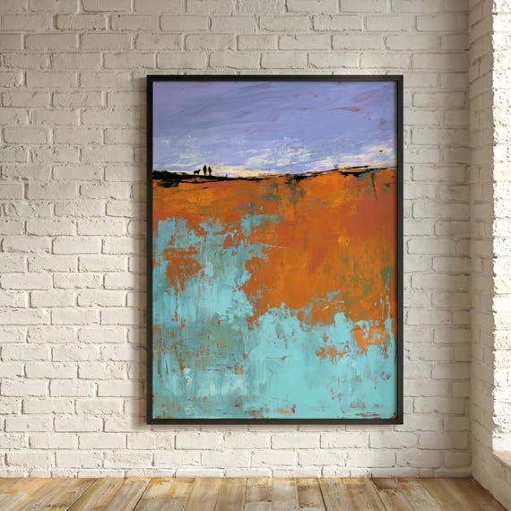 Dog & Couple Abstract Landscape in Dog lovers Gift, Dog Memorial Gift Living Room Wall Art Dog Loss Rothko Inspired Home Decor