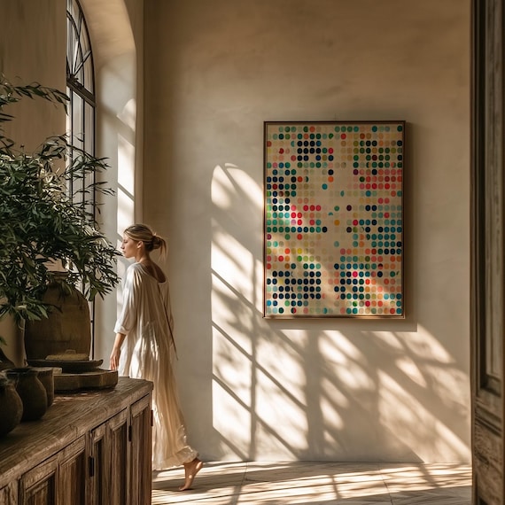 Geometric Dots Abstract Modern Wall Art | Colourful Minimalist Living Room Decor