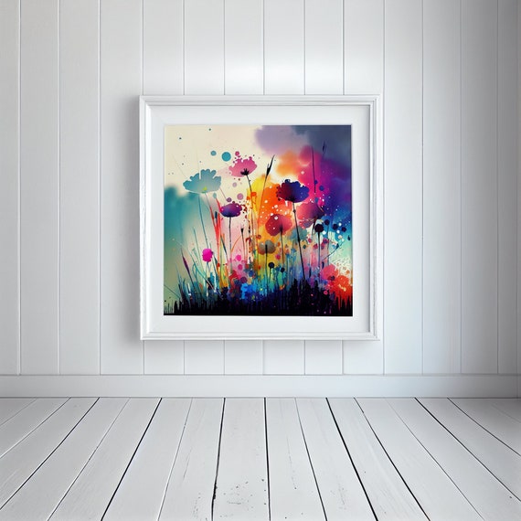 Wildflower Meadow Watercolour Painting: Colourful Flower Art Print