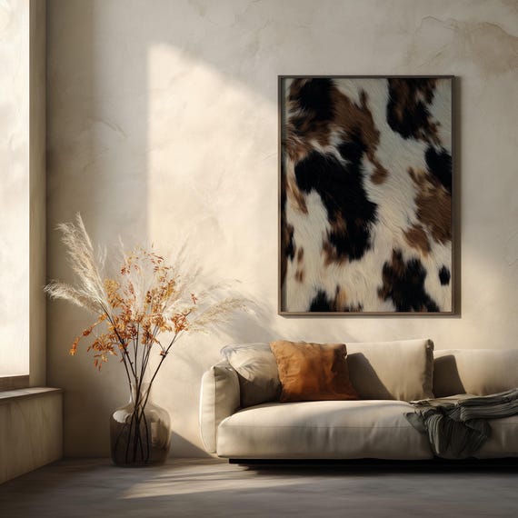 Cow Hide Abstract Brown Black Living Room Wall Art Realistic Cow Print Modern Animal Print Home Decor