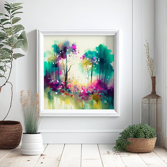 Abstract Wildflower Meadow Painting, Colourful Botanical Art Prints, Abstract Mixed Media flower Art, Extra Large Painting, Wall Art