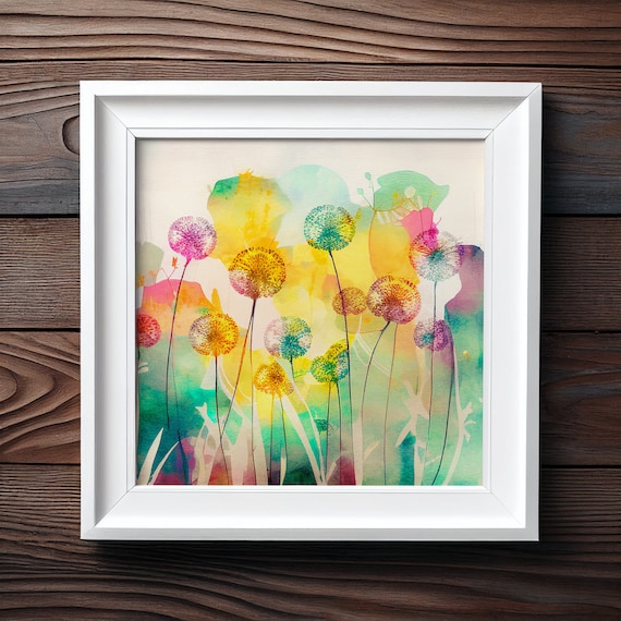 Abstract Wildflower Meadow Art Print, Colorful Botanical Painting
