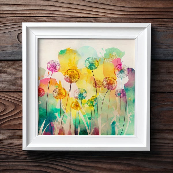 Abstract Wildflower Meadow Painting, Colourful Botanical Art Prints, Abstract Mixed Media flower Art, Extra Large Painting, Wall Art