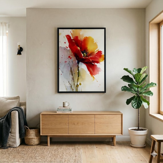 Poppy Abstract Red Art Living Room Wall Art | Warm Tones Print