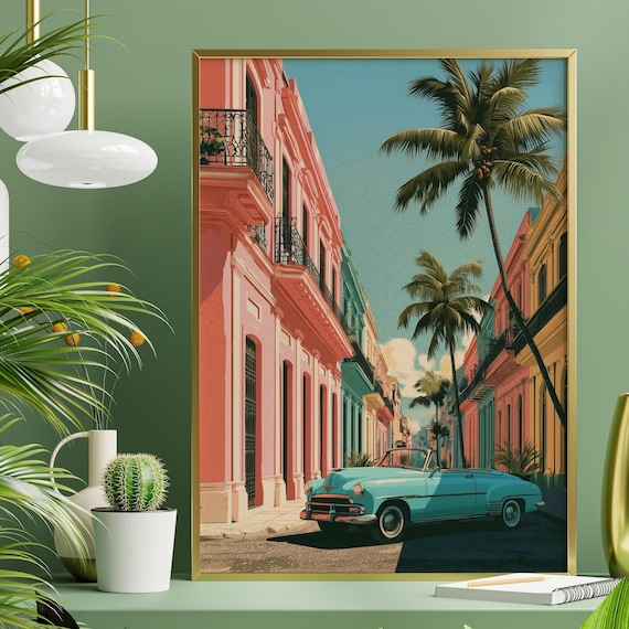 Havana Vintage Travel Poster, Havana Corner Street, Retro Cuba Travel Print, Havana Wall Art, Travel Lover Gift