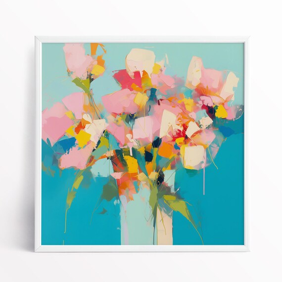 Abstract Floral Painting: Colourful Bunch of Flowers, Contemporary Wall Art