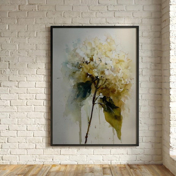 Hydrangea White Impressionist Pastel Living Room Wall Art | Soft Floral Home Decor