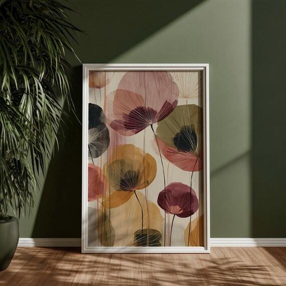 Flowers Organic Autumn Abstract Warm Tones Living Room Wall Art | Autumnal Accents Home Decor
