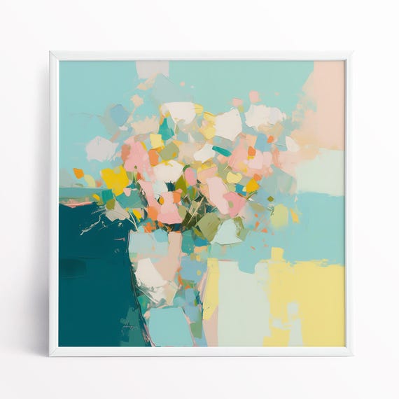 Abstract Floral Painting: Pastel Floral Wall Art- Vase of Flowers