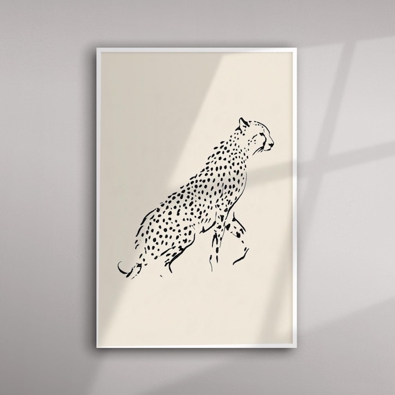 Cheetah Spots Minimalist Black and White Office Wall Art | Modern Wildlife Home Decor