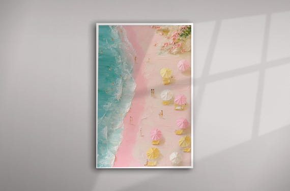 Miami Beach Impressionist Pink Aqua Living Room Wall Art | Perfect Florida Ocean Home Decor