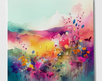 Abstract Wildflower Meadow Painting Colourful Botanical Art Prints Abstract Landscape Flower Art Extra Large Painting Floral Wall Art