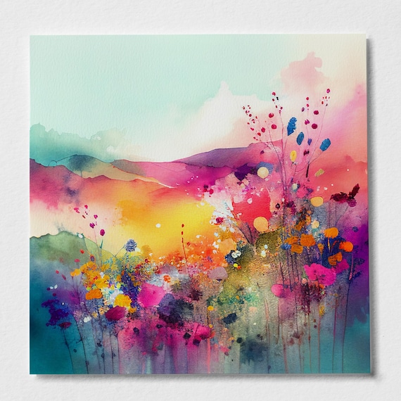 Abstract Wildflower Meadow Painting Colourful Botanical Art Prints Abstract Landscape Flower Art Extra Large Painting Floral Wall Art