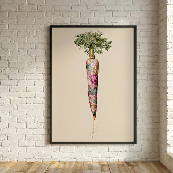 Carrot William Morris Botanical Modern Wall Art | Warm Tones Home Decor
