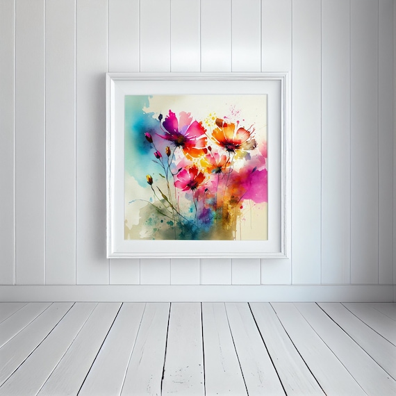 Abstract Wildflower Meadow Painting, Colourful Botanical Art Prints, Abstract Mixed Media flower Art, Extra Large Painting, Wall Art