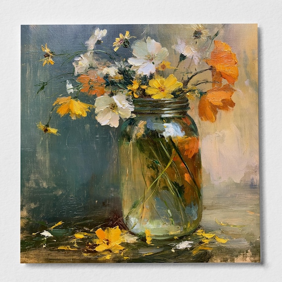 Wildflowers Impressionist Warm Tones Living Room Wall Art | Canvas Print Home Decor