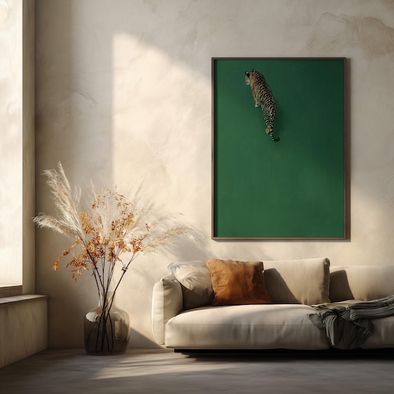 Japanese Tiger Green Tones Modern Art for Living Room | Nature Inspired Wall Art