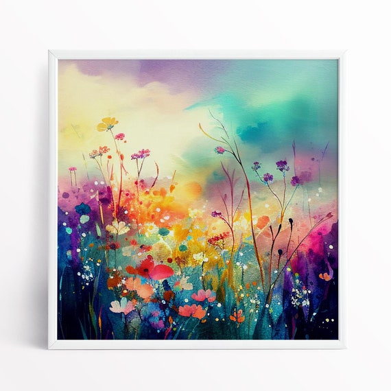 Wildflower Meadow Painting Framed Prints And Canvas Prints - Colourful Vibrant Botanical Prints Extra Large Painting Wall Art