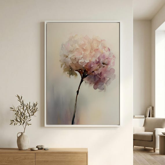 Hydrangea Pink Watercolour Flowers Living Room Wall Art | Soft Decor Pastel Art