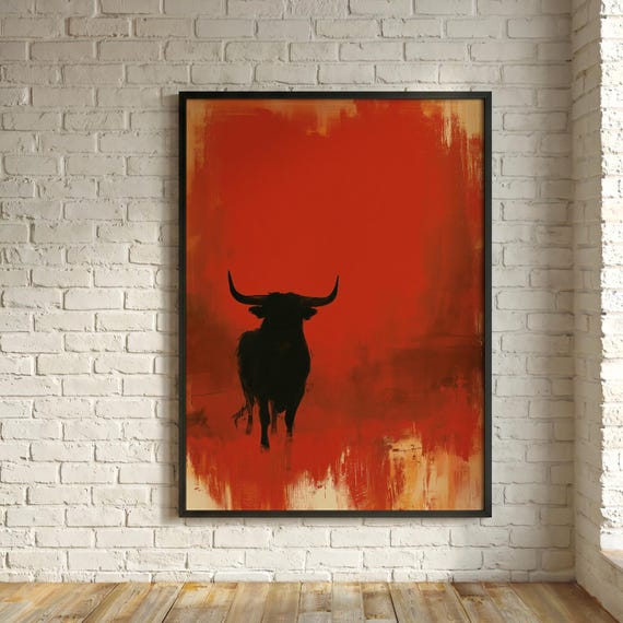 Spanish Bull Abstract Warm Tones Living Room Wall Art Print Bold Statement Home Decor Raging Bull