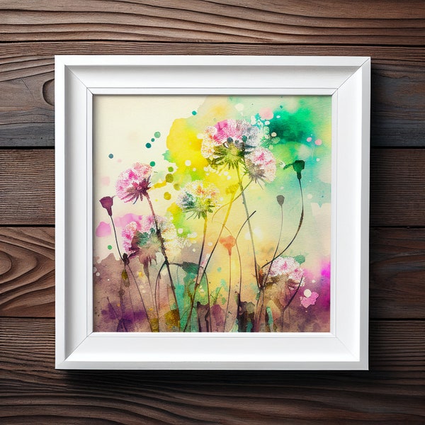 Abstract Wildflower Meadow Painting, Colourful Botanical Art Prints, Abstract Mixed Media flower Art, Extra Large Painting, Wall Art