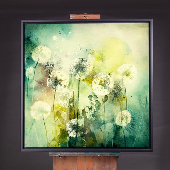 Dandelion Watercolour Wildflower Meadow Abstract Painting - Colourful Whimsical Art Prints, Abstract Flower Art Large Floral Painting
