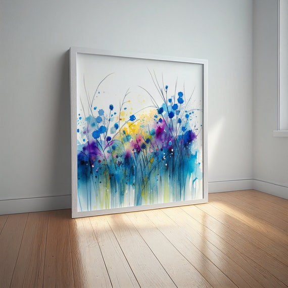 Cornflowers Abstract Wildflower Meadow Painting - Colourful Botanical Art Prints - Wild flower Art Cornflowers Colourful Floral Wall Art