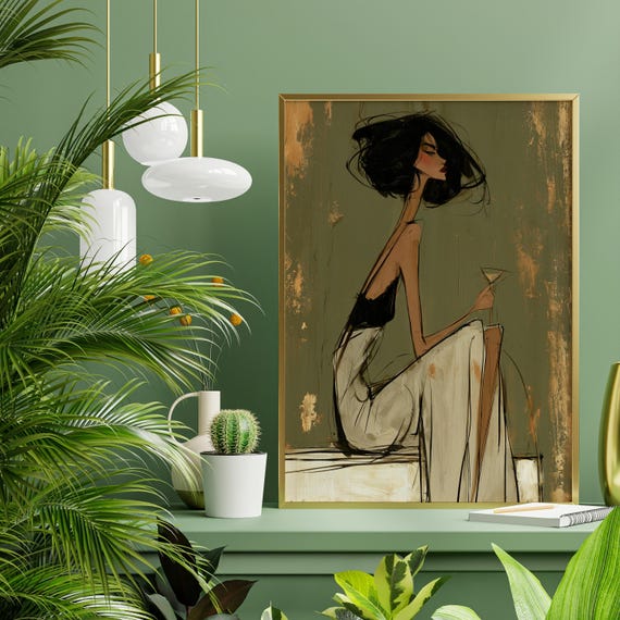 Glamourous Retro Portrait Cocktail Bar | Elegant Living Room Wall Art, Perfect Home Decor