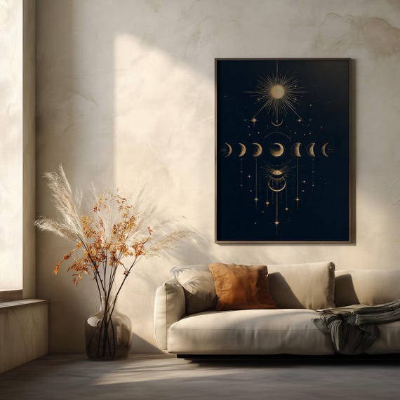 Moon Phases Print, Moon Phase Sun, Bedroom Wall Art, Evergreen Home Decor, Gallery Wall Print, Housewarming Gift
