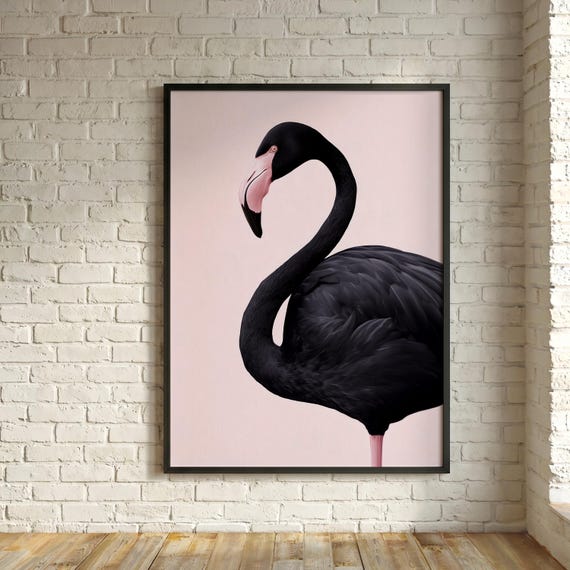 Black Flamingo Abstract Pink Art Exotic Bedroom Decor | Tropical Modern Flamingo Art Print