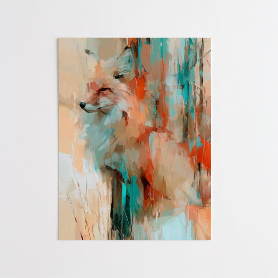 Fox Abstract Vibrant Teal Modern Living Room Wall Art | Bold Print Home Decor