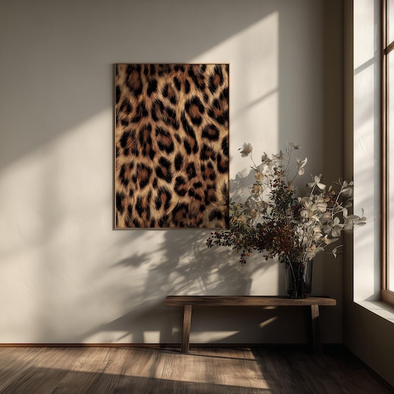 Leopard Print Abstract Warm Tones Living Room Realistic Leopard Print Wall Art | Minimalist Animal Print Decor