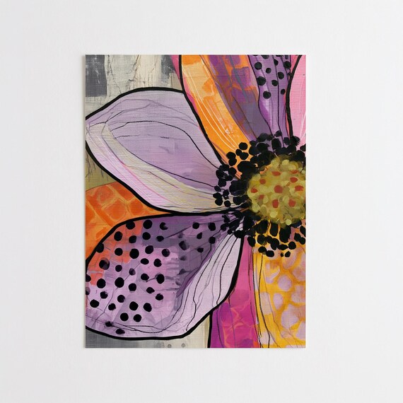 Floral Abstract Pink Vibrant Colours Living Room Wall Art | Girly Modern Flower Home Decor