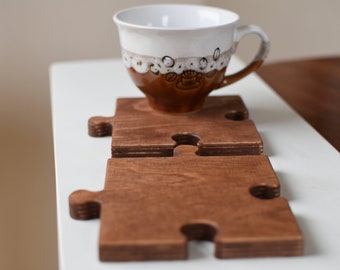 Brown Wood Puzzle Coaster Cup Pad Wood Coaster Puzzle Coaster Cold Drink Coaster Housewarming Gift Drinkware Engraved Personalized Coaster