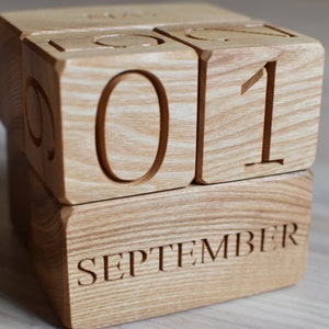 Wood Calendar Wood Blocks Perpetual Calendar Table Desk Organizer ...