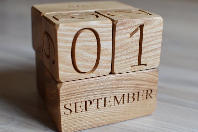 Wood Calendar Wood Blocks Perpetual Calendar Table Desk Organizer Calendar Christmas Gift Back to School Gift image 5