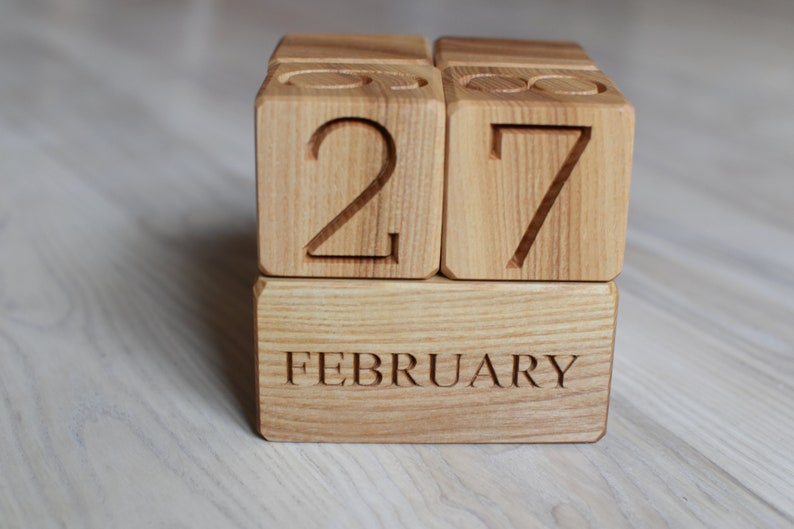 Wood Calendar Wood Blocks Perpetual Calendar Table Desk Organizer Calendar Christmas Gift Back to School Gift image 3