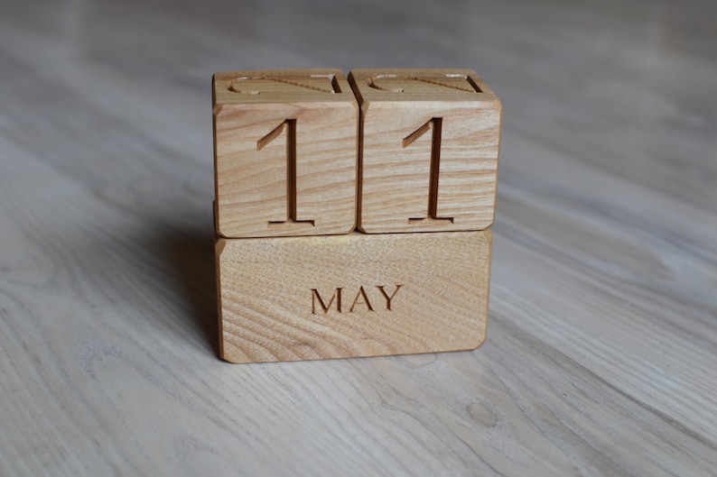 Wood Calendar Wood Blocks Perpetual Calendar Table Desk Organizer Calendar Christmas Gift Back to School Gift image 6