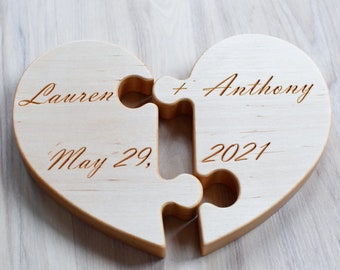 Personalized Wood Heart Puzzle Custom Wood Gift for Wedding 5th Anniversary or Valentines Day Rustic Wedding Decor Gift for Couples