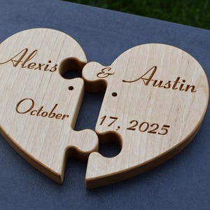 Personalized Wood Heart Puzzle Custom Wood Gift for Wedding 5th Anniversary or Valentines Day Rustic Wedding Decor Gift for Couples