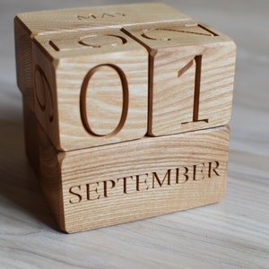 Wood Calendar Wood Blocks Perpetual Calendar Table Desk Organizer Calendar Christmas Gift Back to School Gift image 1