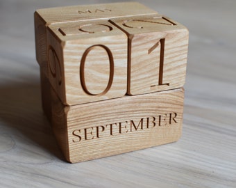 Wood Calendar Wood Blocks Perpetual Calendar Table Desk Organizer Calendar Christmas Gift Back to School Gift