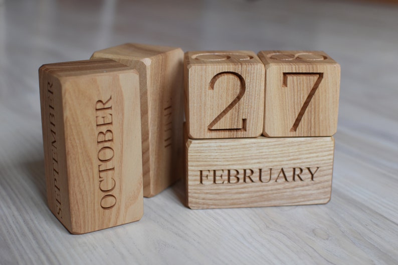 Wood Calendar Wood Blocks Perpetual Calendar Table Desk Organizer Calendar Christmas Gift Back to School Gift image 2