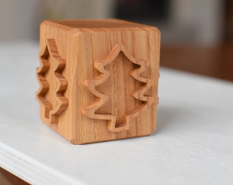 Christmas Tree Wood Block Christmas Table or Shelf Decor with Christmas Tree Engraved Christmas Wood Block Winter Wood Decor DIY Home Decor