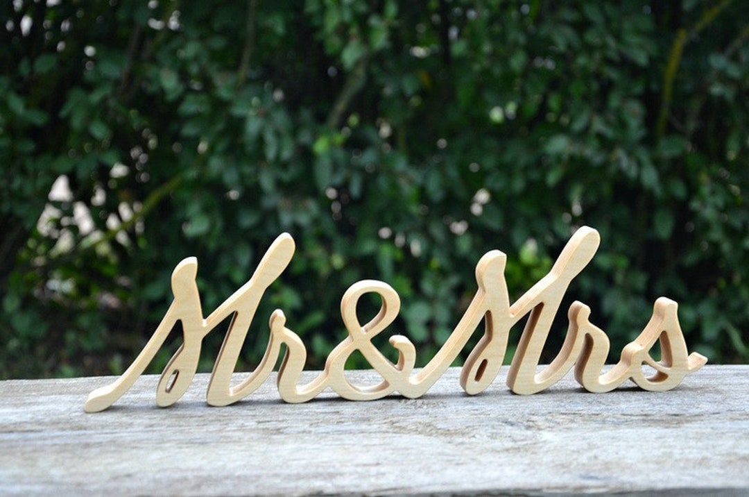 4 Inches Mr Mrs Wood Sign Wood Script Letters Wood Word Rustic Wedding ...