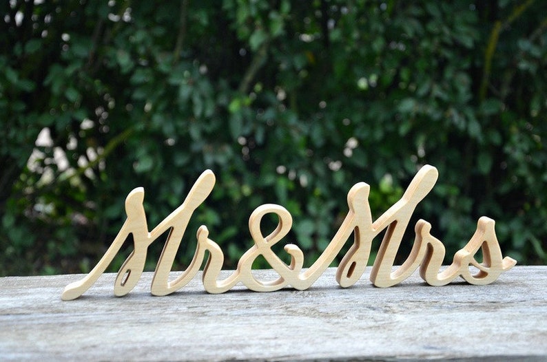 4 inches Mr Mrs Wood Sign Wood Script Letters Wood Word Rustic Wedding Decor Bridal Shower Gift Wedding Photo Prop Valentines Day Gift image 1