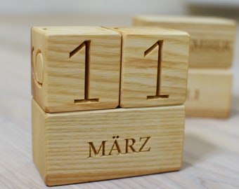 Wood Calendar German Wood Blocks Perpetual Calendar Table Desk Organizer Calendar Christmas Gift Back to School Gift