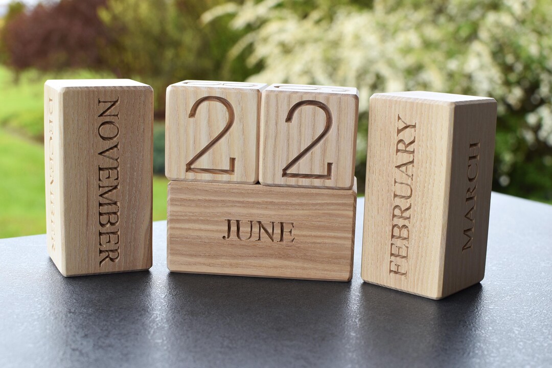 Wood Calendar Wood Blocks Perpetual Calendar Table Desk Organizer ...