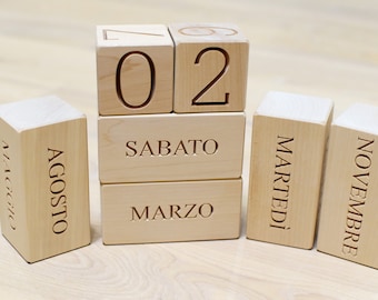 Calendario de madera italiana Bloques de madera Calendario perpetuo Mesa Organizador Calendario Calendario Regalo de Navidad Regreso a la escuela Italia Regalo