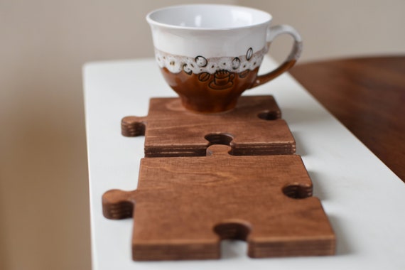 Brown Wood Puzzle Coaster Cup Pad Wood Coaster Puzzle Coaster -  Denmark